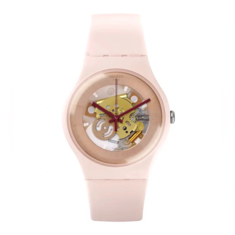 NIB Swatch Shades of Rose Retro Skeleton Dial New Gent Limited Edition SUOP107